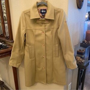 Vintage STUSSY Women Beige Wool Blend Coat Size Medium